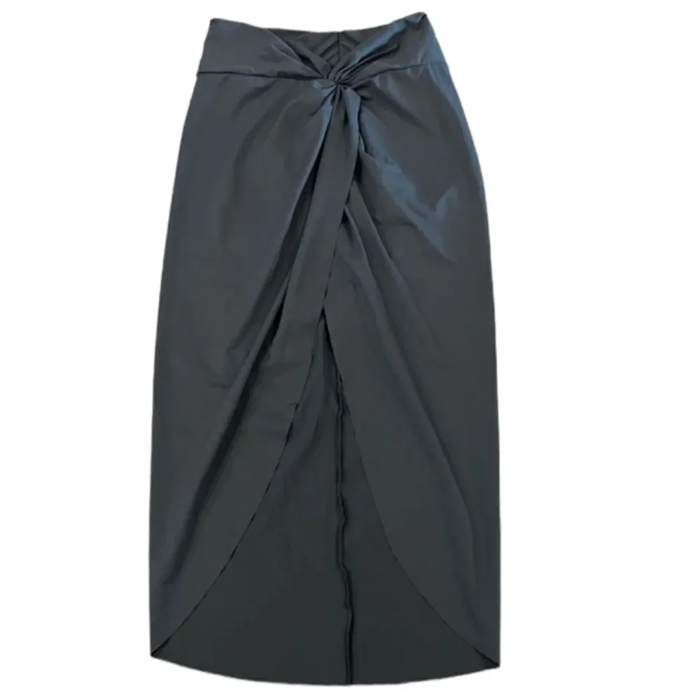 NWOT SKIMS Signature Swim Sarong Maxi Front Slit Skirt In Onyx Black Coverup